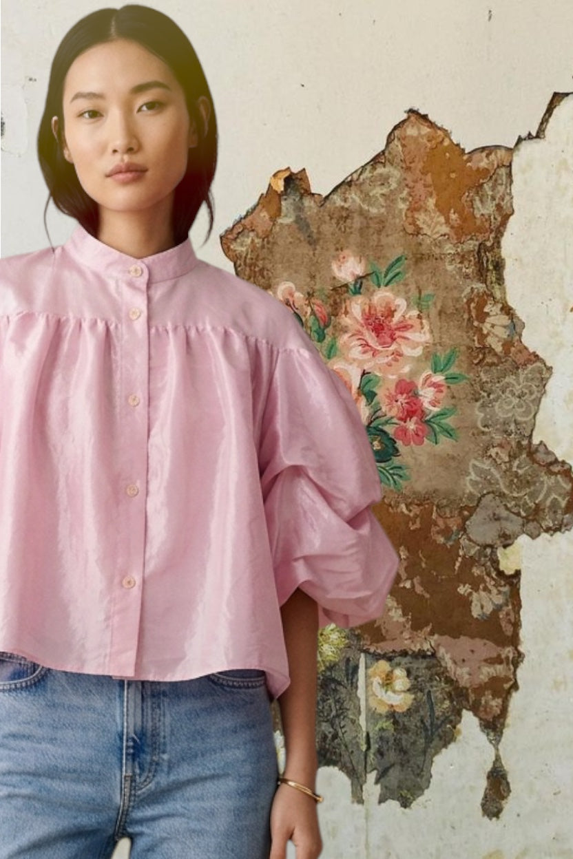 Padma taffeta top (olive, pink)